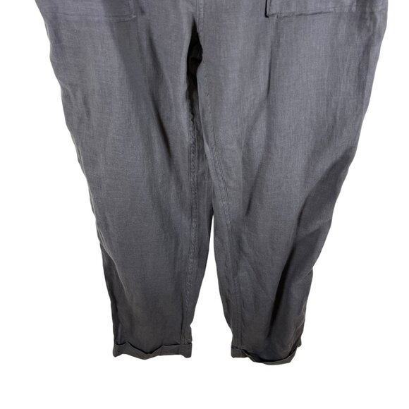 Tahari Linen Pants Size Medium Gray Pockets High Rise Stretch Waist Lagenlook - Picture 2 of 7
